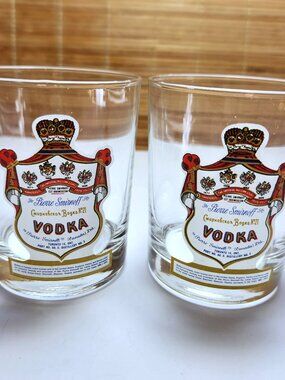 Vintage Smirnoff Vodka Glasses Set of 2 Rocks Lowball Gold Rim Barware Canada